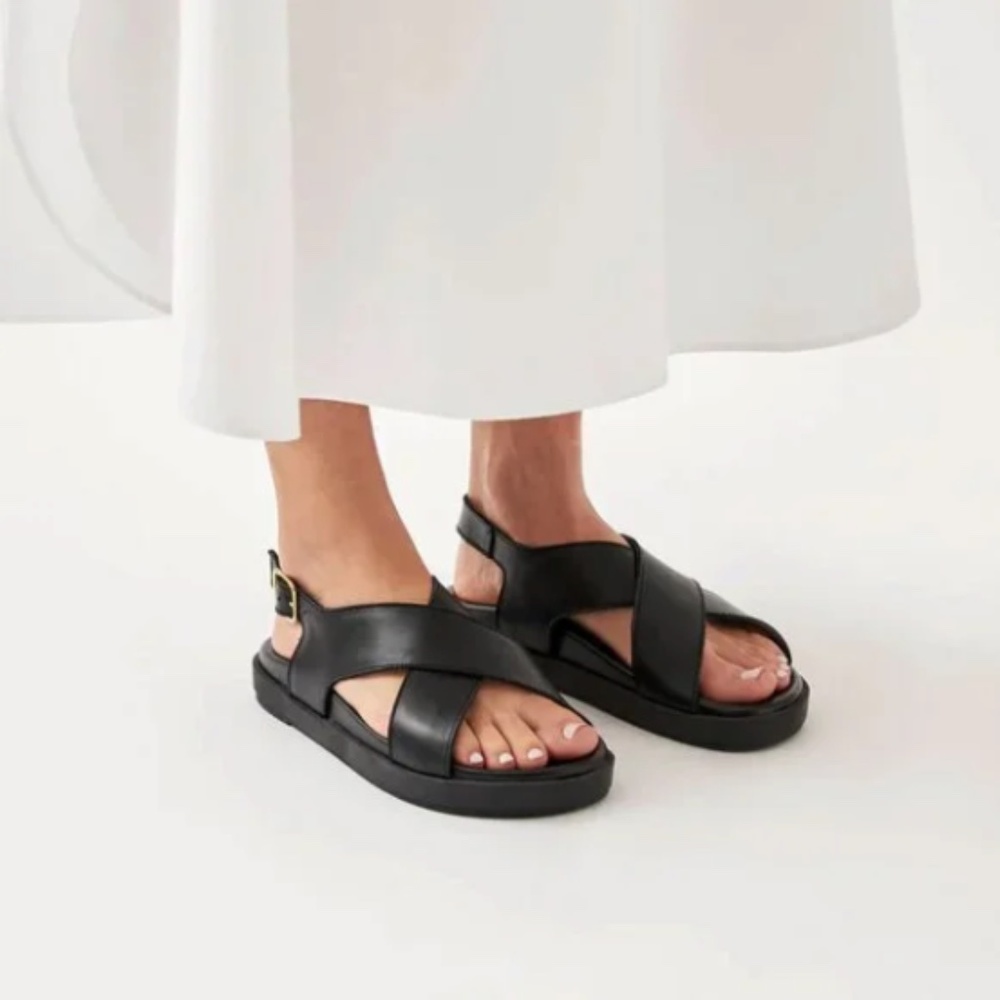 ALOHAS NICO BLACK LEATHER SANDALS - Size 9